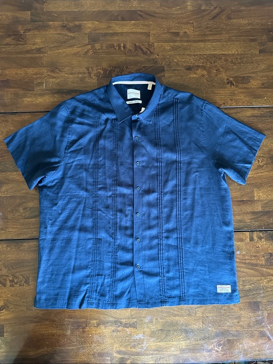 Scotch & Soda Other - Scotch & Soda Navy Blue Havana Style Linen Blend Pleated Button Down Shirt XXL